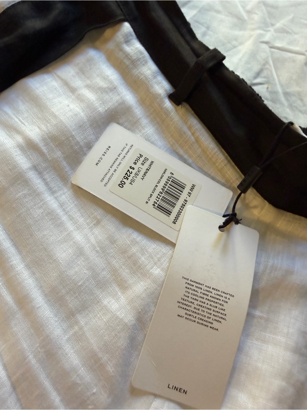 REISS White Wide-Leg Pants with Black Trim and Tie Waist - Picture 3 of 6